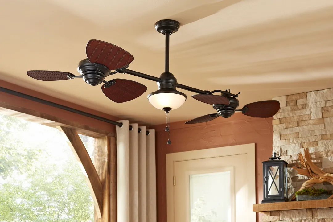 Harbor Breeze Twin Breeze II 74-in Oil-Rubbed Bronze Incandescent Indoor/Outdoor Ceiling Fan with Light (6-Blade), photo 13 of 18