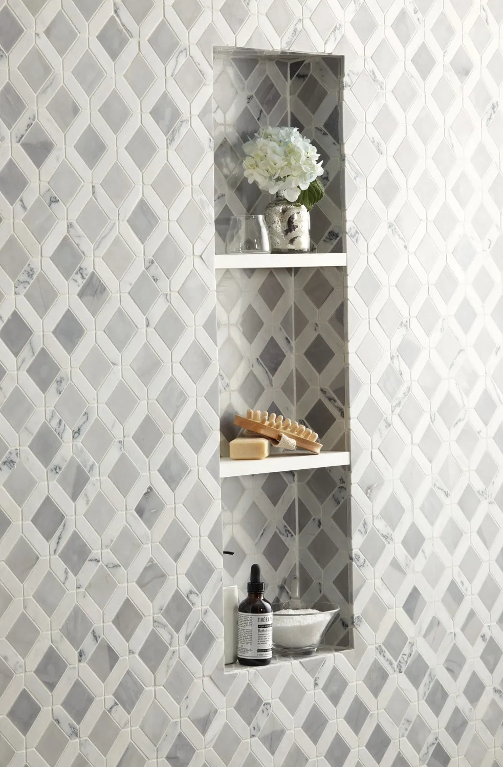 American Olean Genuine Stone White and Gray 12-in x 12-in Glazed Natural Marble Mosaic Floor and Wall Tile (1.08-sq ft), photo 7 of 8
