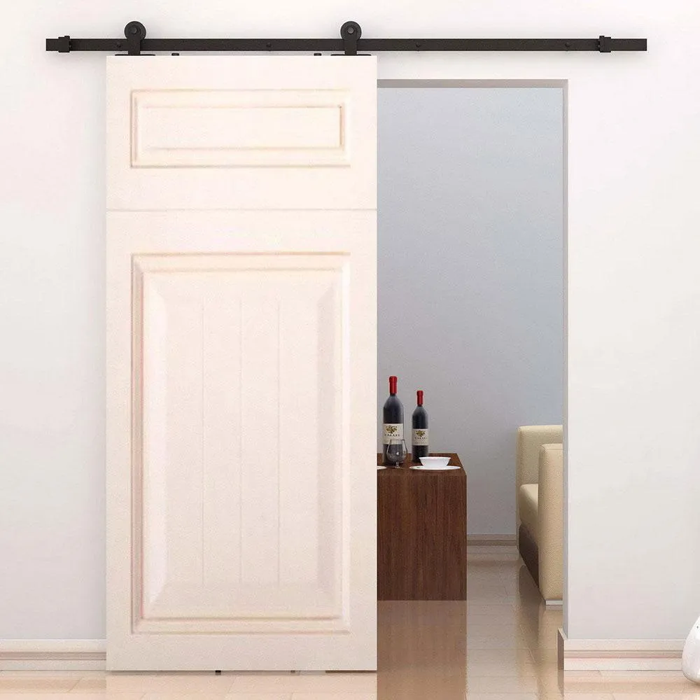 WINSOON 7.5 ft./90 in. Top Mount Sliding Barn Door Hardware Track Kit for Single Door with Non-Routed Floor Guide Frosted Black, photo 3 of 7