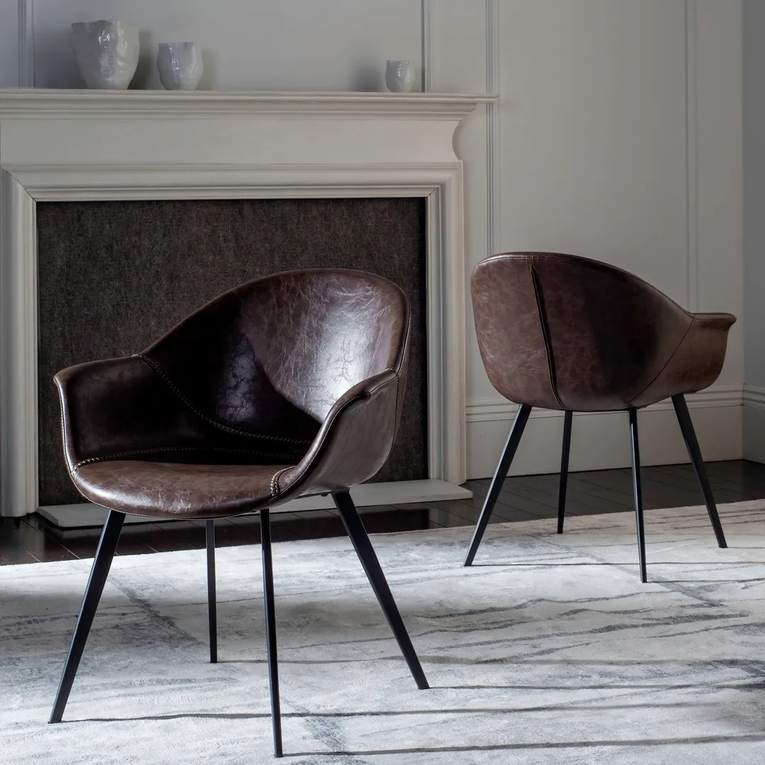 Safavieh Dublin Contemporary Faux Leather Upholstered Arm Chair, Set of 2, Dark Brown/Black (Wood Frame), photo 2 of 8