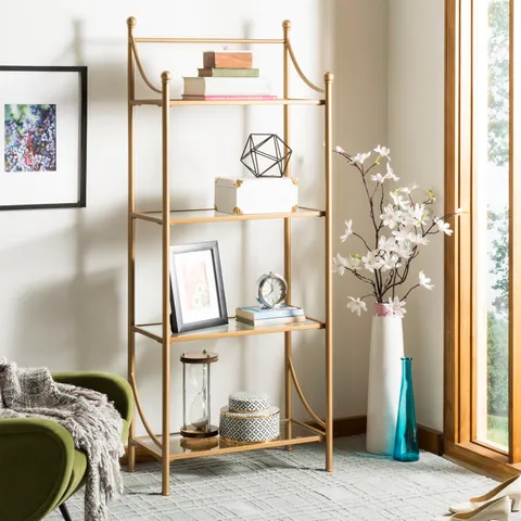 Diana Gold Liquid/Tempered Glass Metal Etagere