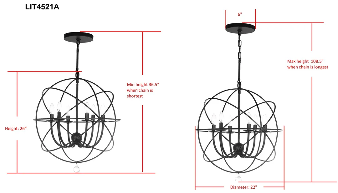 Safavieh Evie 6-Light Black Modern/Contemporary Cage Chandelier, 22-in Diameter, photo 3 of 3