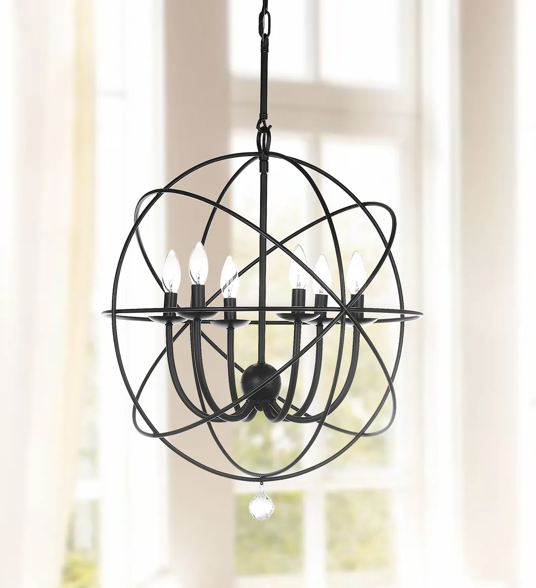 Safavieh Evie 6-Light Black Modern/Contemporary Cage Chandelier, 22-in Diameter, photo 2 of 3