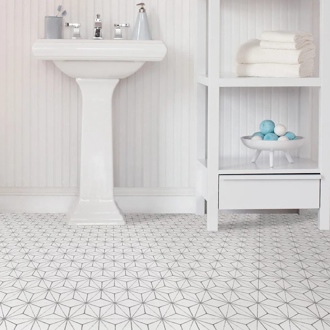 FloorPops White 2.76-mil x 12-in W x 12-in L Water Resistant Peel and Stick Vinyl Tile Flooring, photo 4 of 8