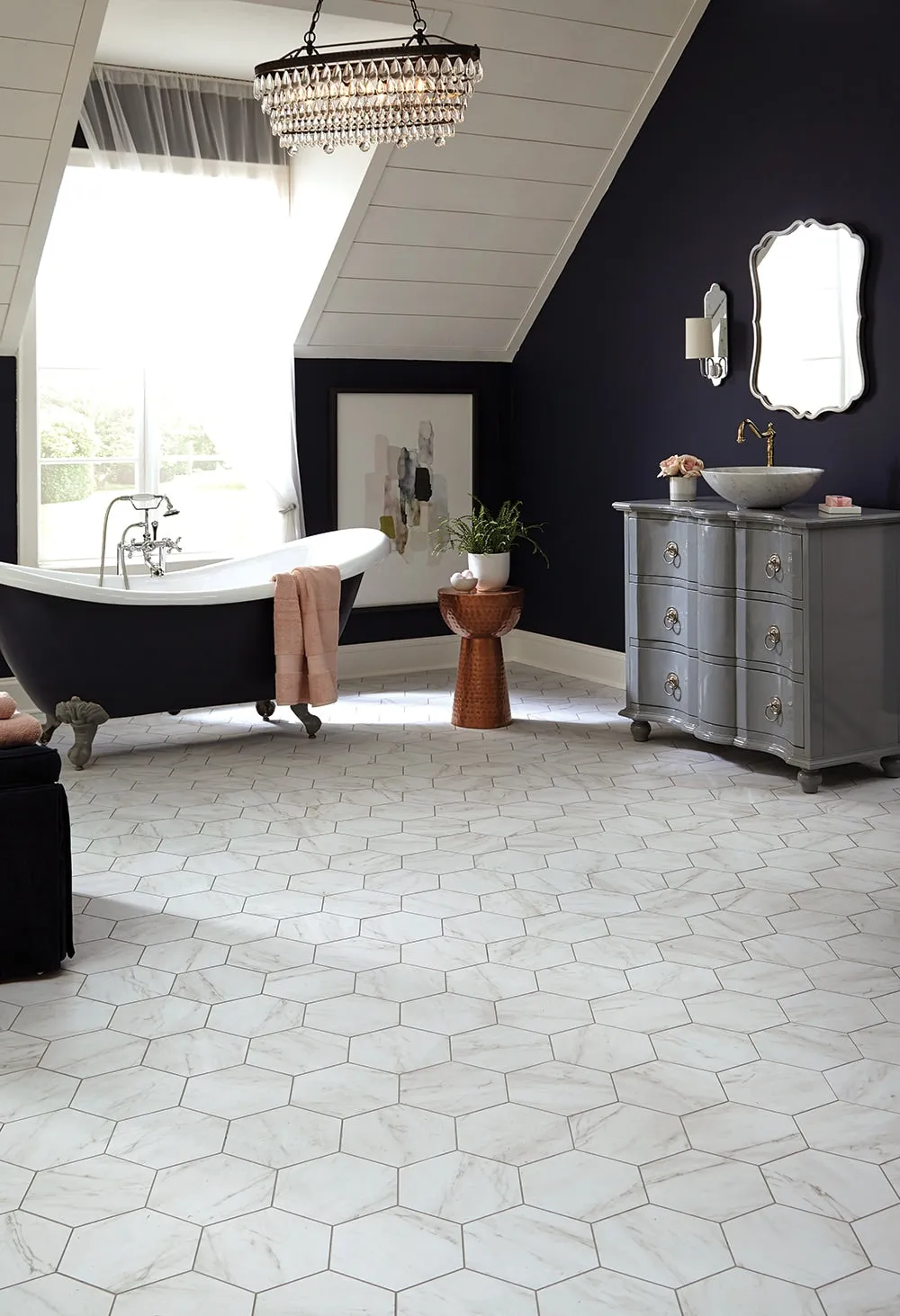 Style Selections Grecian Marble 7-3/4-in x 9-in Groutable Water Resistant Peel and Stick Vinyl Tile Flooring (0.3699-sq ft), photo 5 of 7