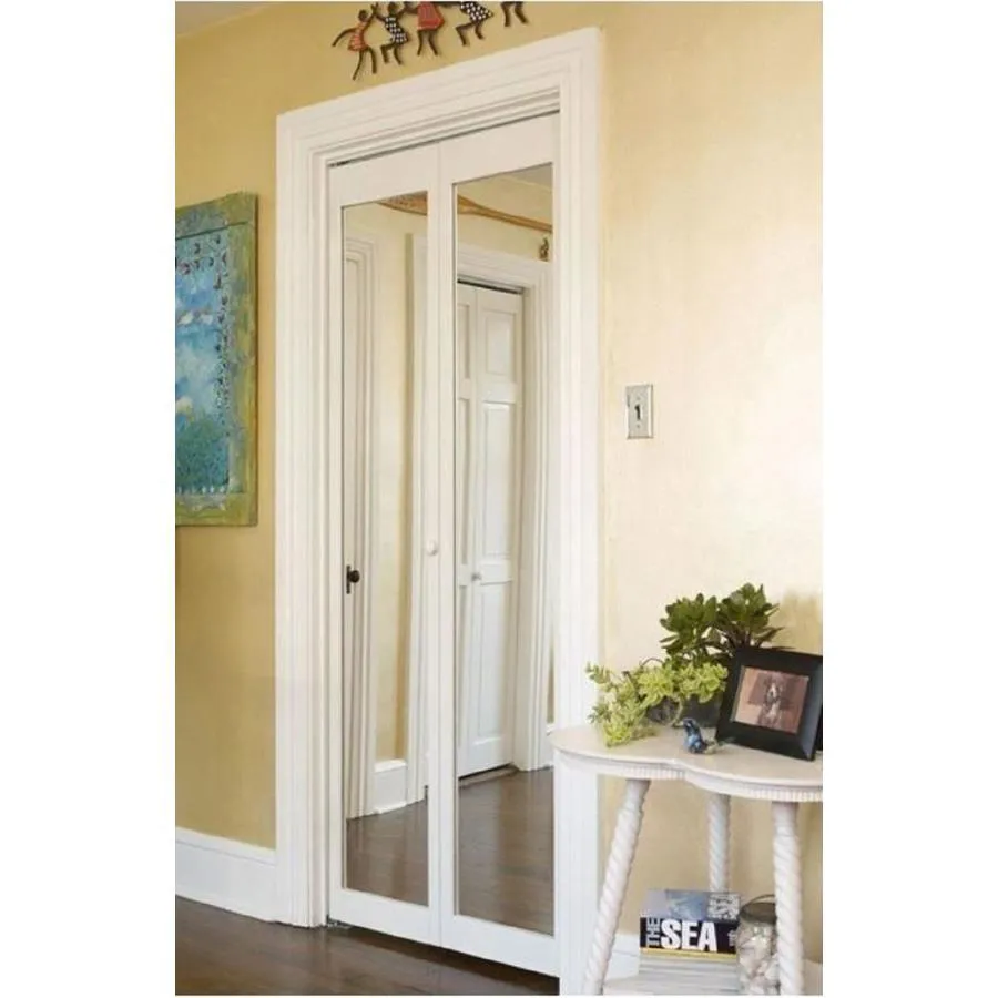 Pinecroft Mirror 36-in x 80-in Unfinished Pine Wood 2-Panel Square Mirrored Glass Unfinished Pine Wood Bifold Door (Hardware Included), photo 5 of 5