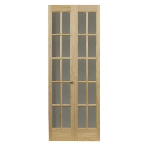 Pinecroft 24-in x 80-in Unfinished Pine Wood 2-Panel Square Clear Glass Unfinished Pine Wood Bifold Door (Hardware Included), photo 4 of 4