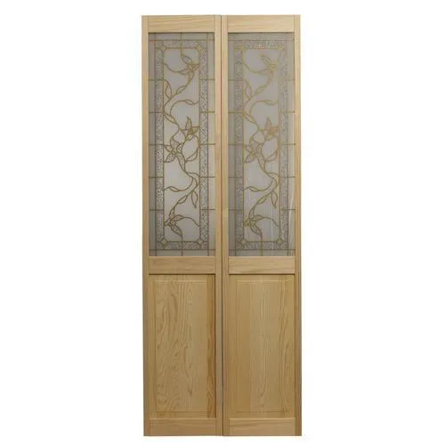 Pinecroft Giverny 36-in x 80-in Unfinished Pine Wood 2-Panel Square Decorative Glass Unfinished Pine Wood Bifold Door (Hardware Included), photo 2 of 2