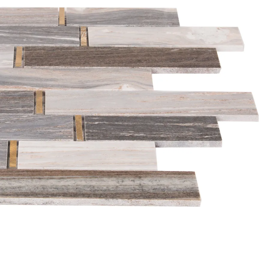 GBI Tile & Stone Inc. Mattone Palissandro Blue 12-in x 12-in Polished Natural Stone Marble Linear Mosaic Wall Tile, photo 2 of 4