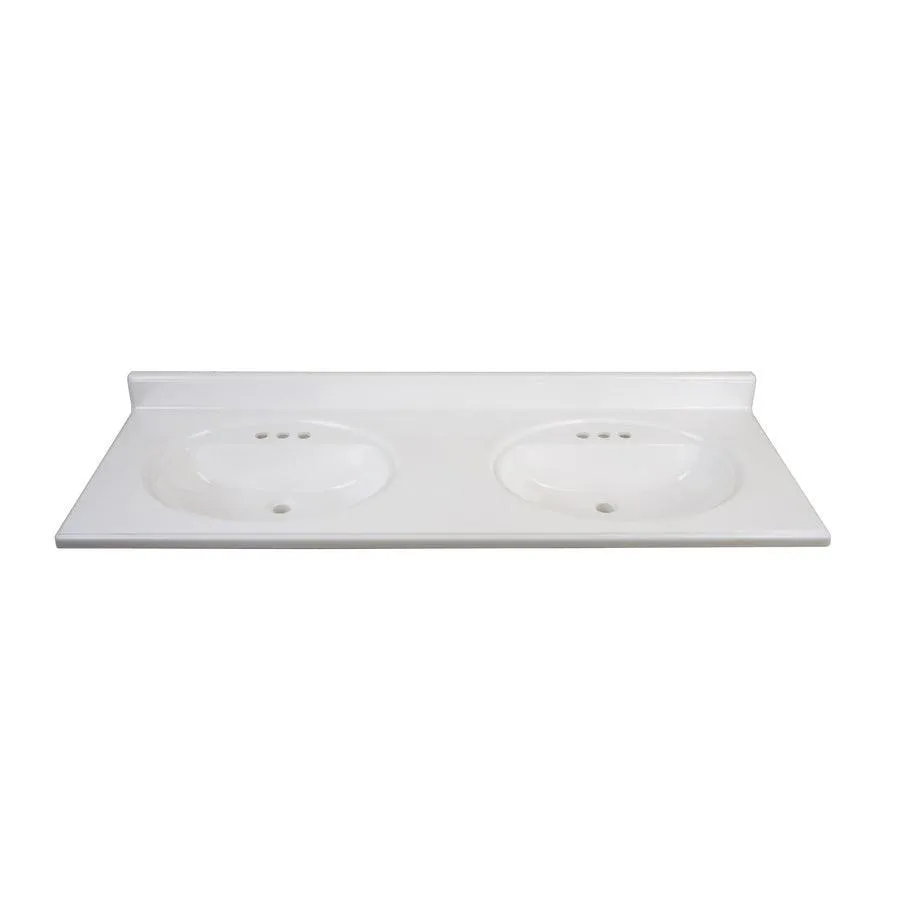 61-in White Cultured Marble Double Sink Bathroom Vanity Top, photo 5 of 11