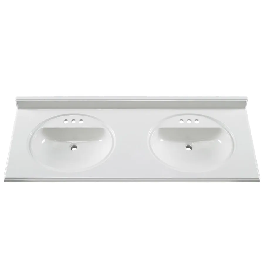 61-in White Cultured Marble Bathroom Vanity Top, photo 3 of 11
