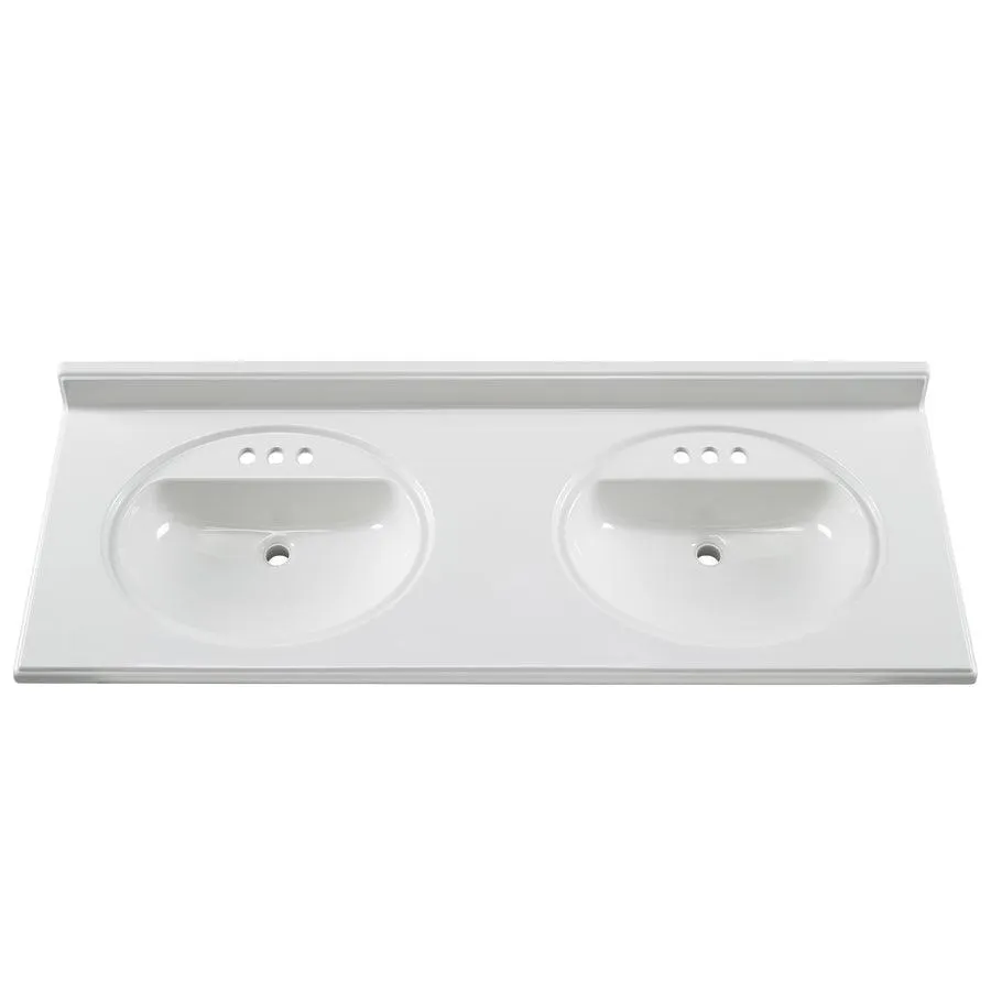 61-in White Cultured Marble Double Sink Bathroom Vanity Top, photo 3 of 11