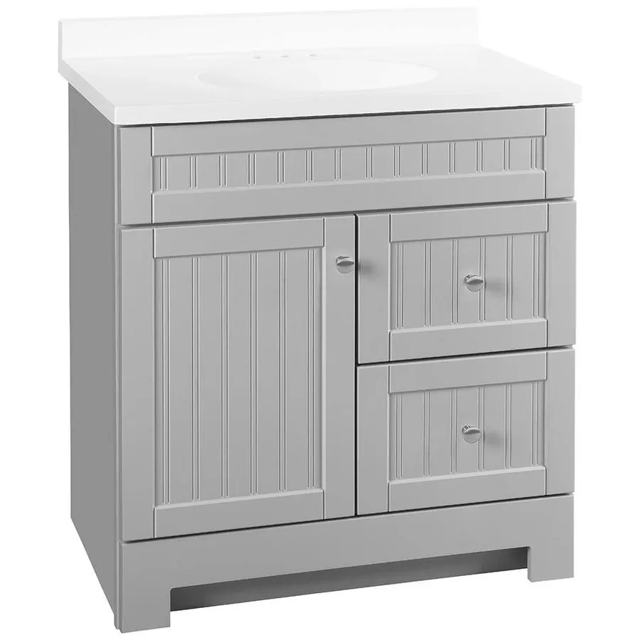 Style Selections Ellenbee 30-in White Single Sink Bathroom Vanity with White Cultured Marble Top, photo 5 of 15