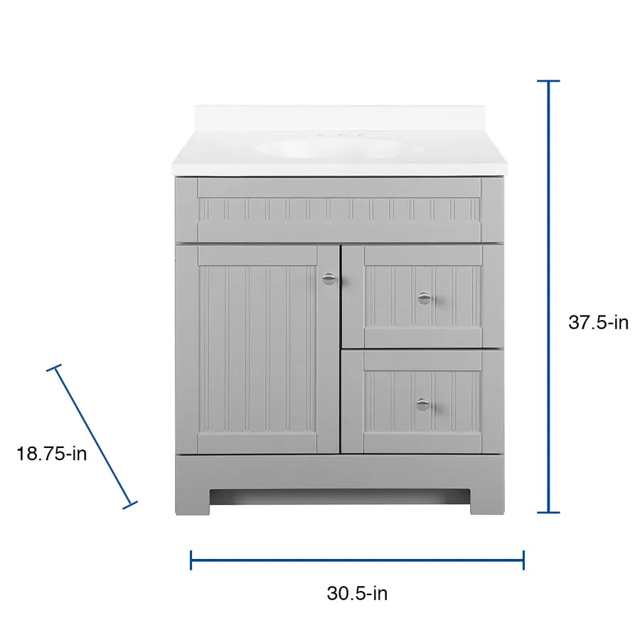 Style Selections Ellenbee 30-in White Single Sink Bathroom Vanity with White Cultured Marble Top, photo 4 of 15