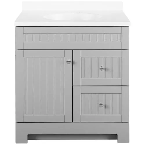 Style Selections Ellenbee 30-in White Single Sink Bathroom Vanity with White Cultured Marble Top, photo 12 of 15