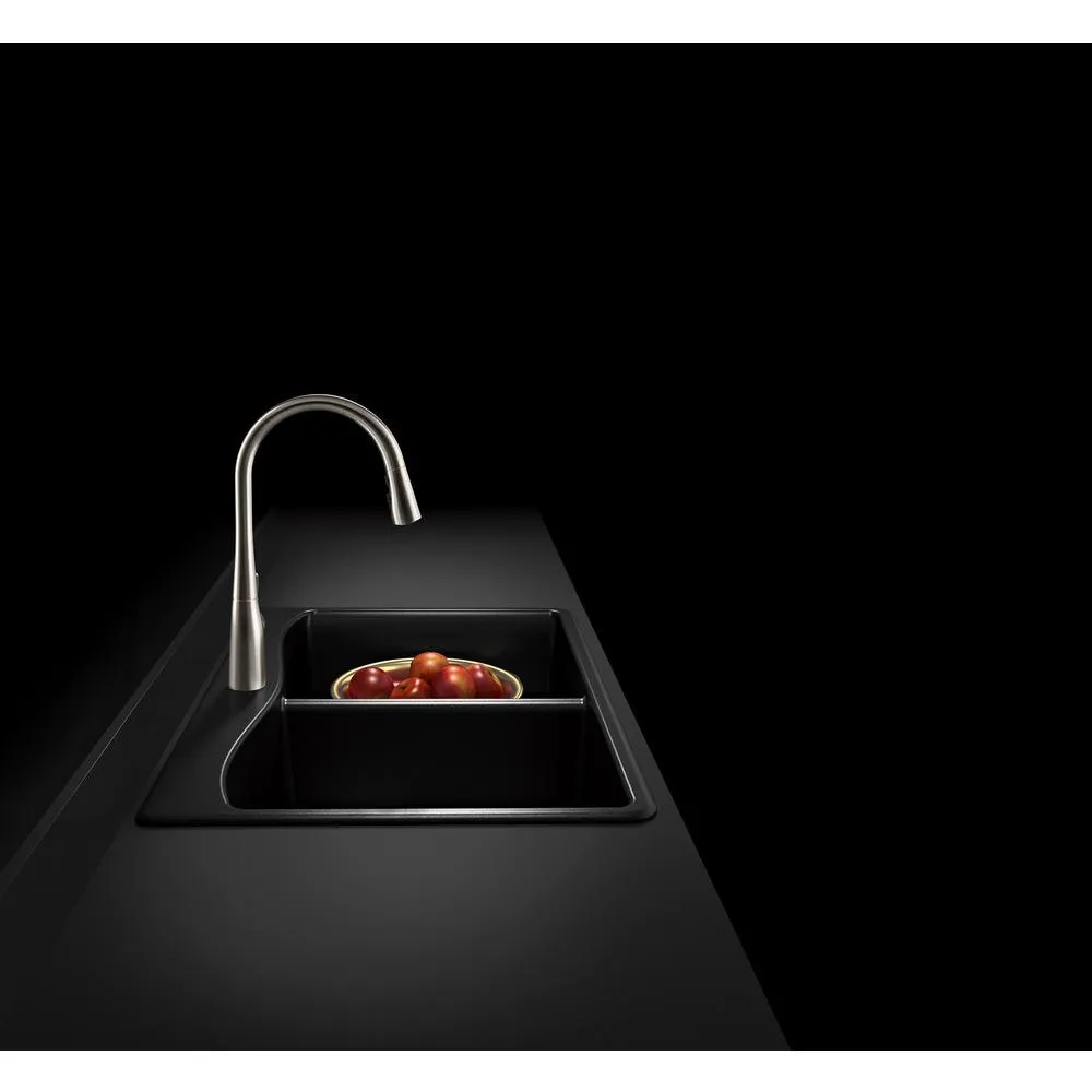 Kennon Dual Mount Neoroc Granite Composite 33 in. 1-Hole Double Bowl Kitchen Sink in Matte Black, photo 4 of 11