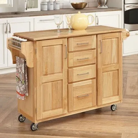 Brown Wood Base with Wood Top Kitchen Cart (18 × 52.5 × 34.75 in)