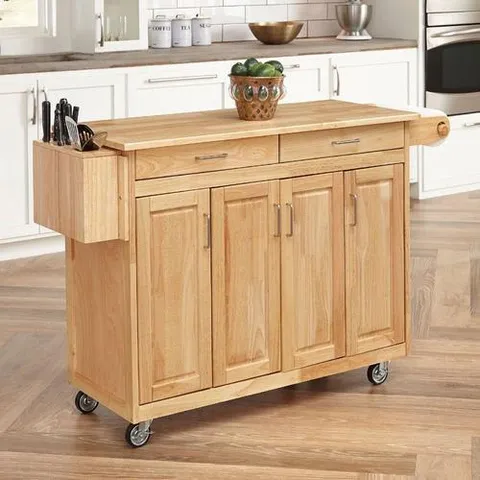 Brown Wood Base with Wood Top Kitchen Cart (18.5 × 54 × 34.75 in)