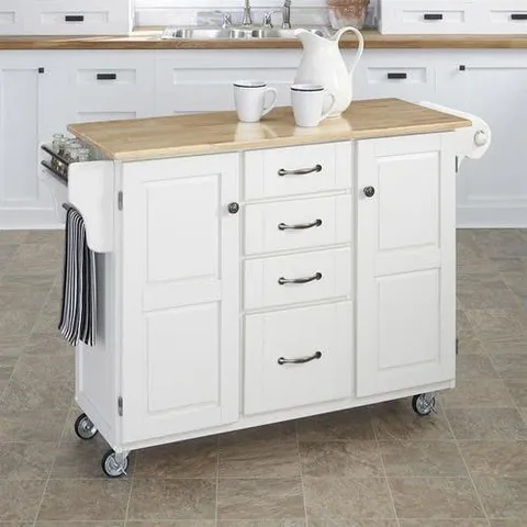 White Wood Base with Wood Top Kitchen Cart (17.75 × 48 × 35.5 in)