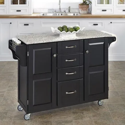 Black Wood Base with Granite Top Kitchen Cart