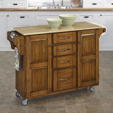 Brown Wood Base with Wood Top Kitchen Cart (17.75 × 48 × 35.5 in)