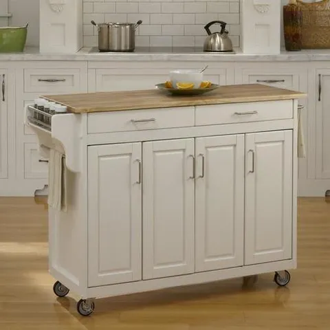 White Wood Base with Wood Top Kitchen Cart (17.75 × 48 × 35.5 in)
