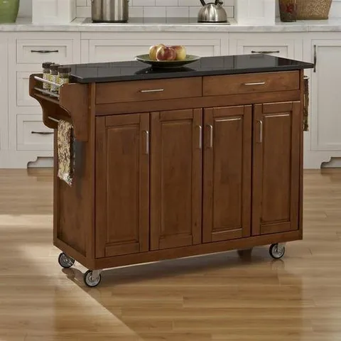 Brown Wood Base with Granite Top Kitchen Cart