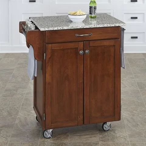 Brown Wood Base with Granite Top Kitchen Cart