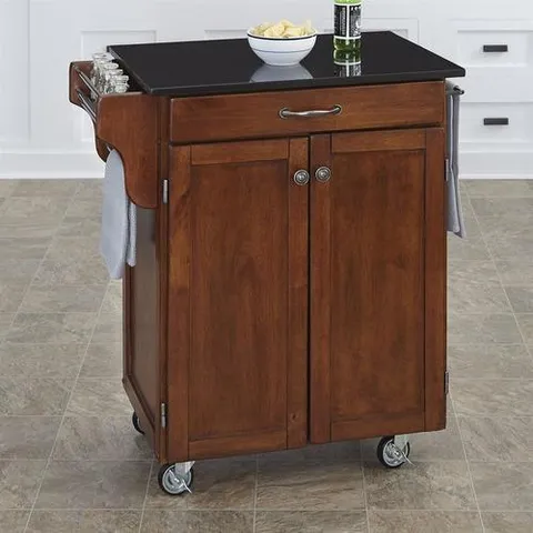 Brown Wood Base with Granite Top Kitchen Cart