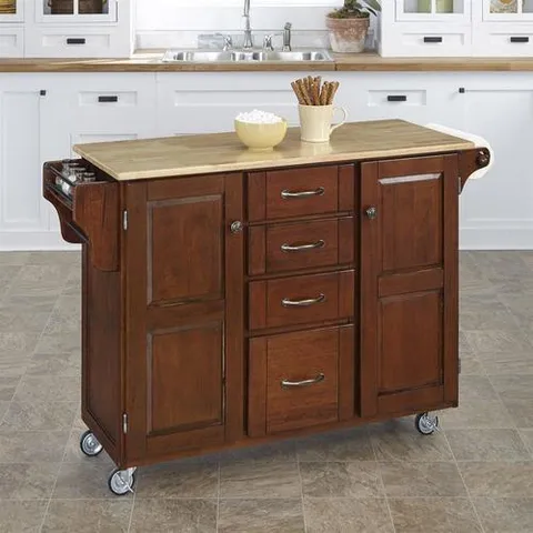 Brown Wood Base with Wood Top Kitchen Cart (17.75 × 48 × 35.5 in)