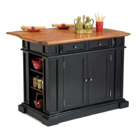 Black Wood Base with Wood Top Kitchen Island (25 × 48 × 36 in)