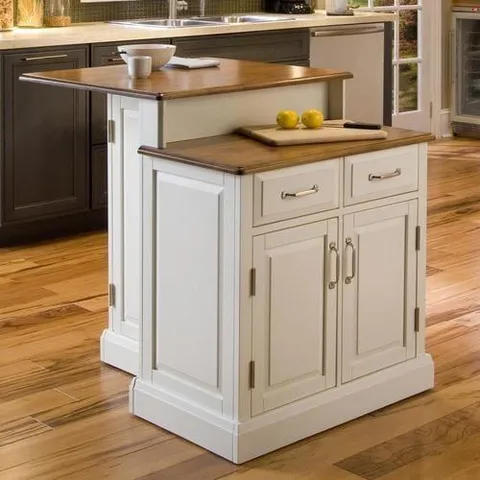 White Wood Base with Wood Top Kitchen Island
