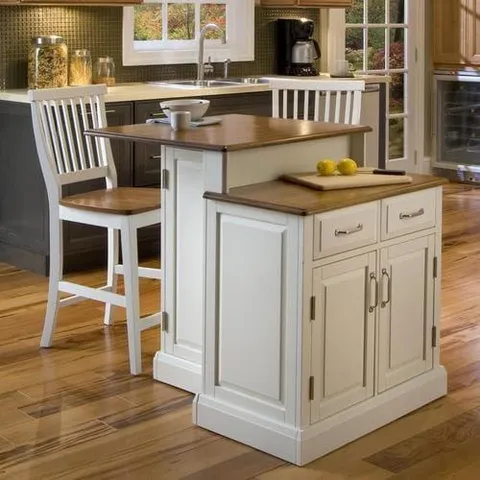 White Wood Base with Wood Top Kitchen Island