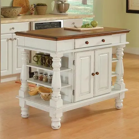White Wood Base with Wood Top Kitchen Island (24 × 42 × 36 in)