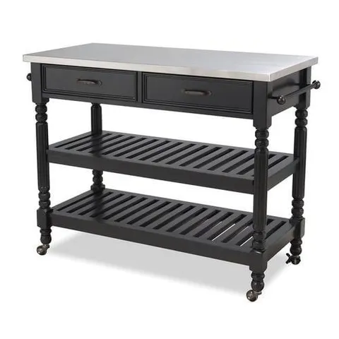 Black Wood Base with Stainless Steel Metal Top Kitchen Cart