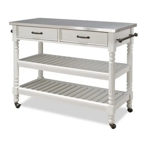 White Wood Base with Stainless Steel Metal Top Kitchen Cart