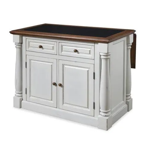 White Wood Base with Granite Top Kitchen Island (25 × 48 × 36 in)