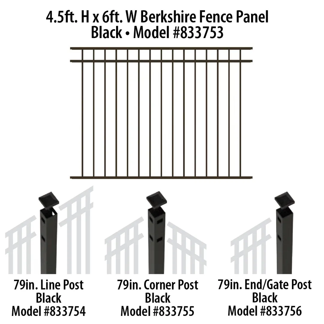 IronCraft Berkshire 79 in. Black Powder-Coated Aluminum Fence End/Gate Post with Flat Cap, photo 3 of 4