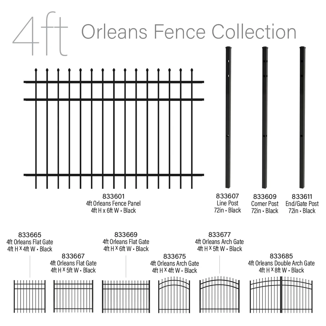 Ironcraft Orleans 4-ft H x 8-ft W Black Powder-coated Aluminum Spaced Picket Pressed-point Yard Fence Gate, photo 2 of 9