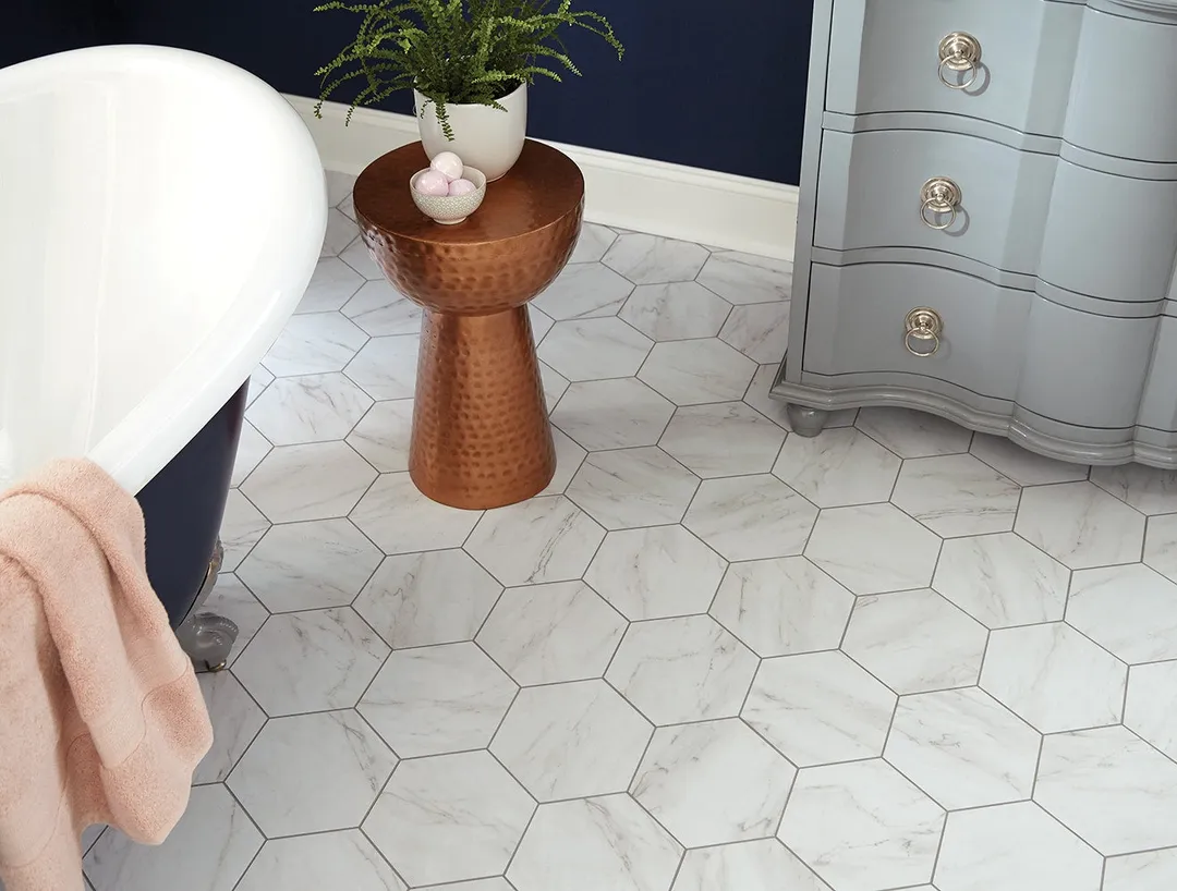 Style Selections Grecian Marble 7-3/4-in x 9-in Groutable Water Resistant Peel and Stick Vinyl Tile Flooring (0.3699-sq ft), photo 6 of 7
