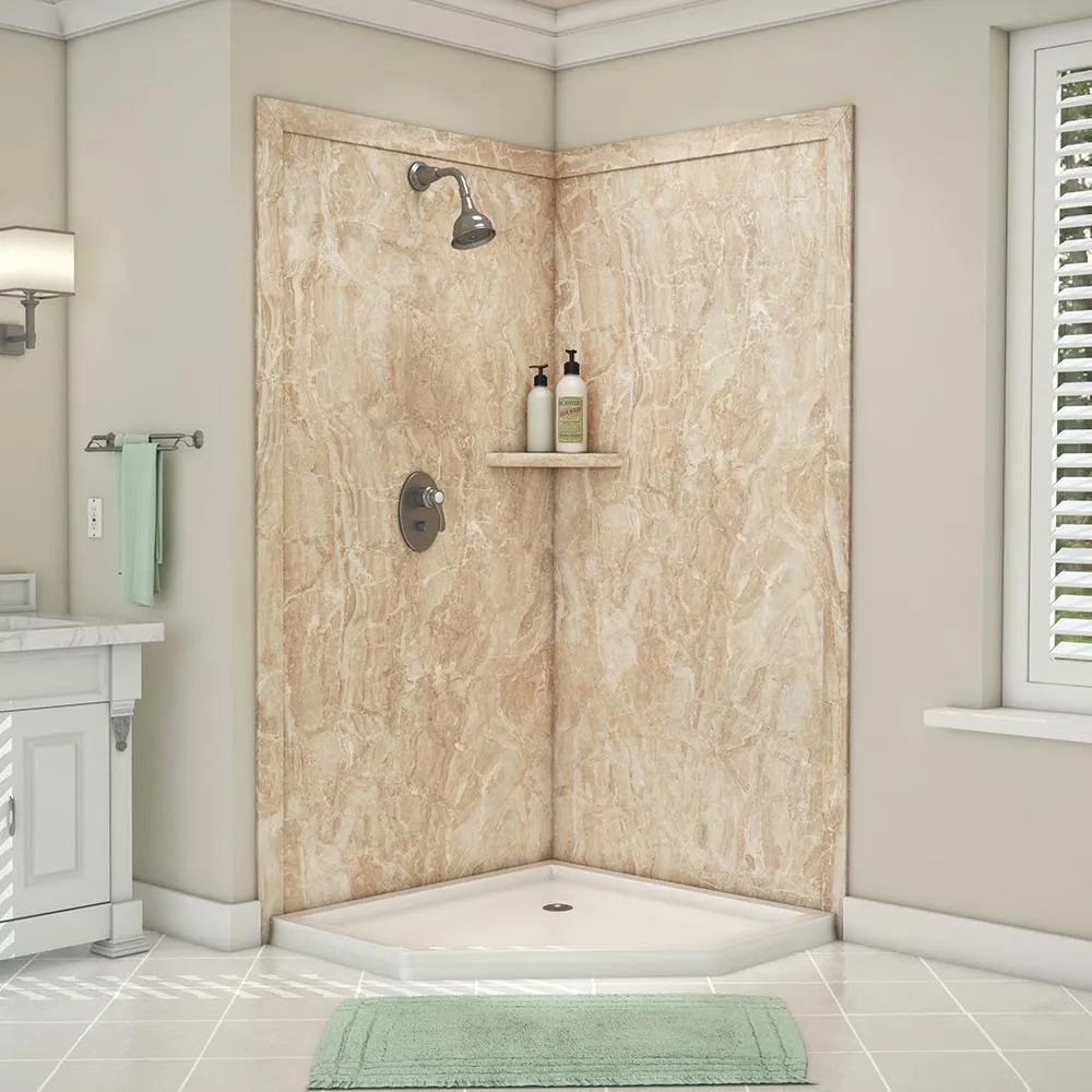 Splendor 40 in. x 40 in. x 80 in. 7-Piece Easy Up Adhesive Corner Shower Wall Surround in White, photo 20 of 24