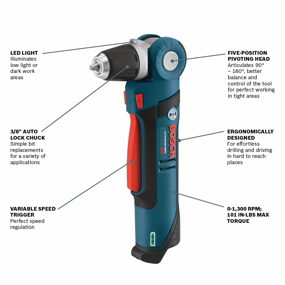 Bosch 12V Max 3/8-in Pivoting-Head Cordless Drill/Driver Kit with Charger and 1 Battery, photo 2 of 8