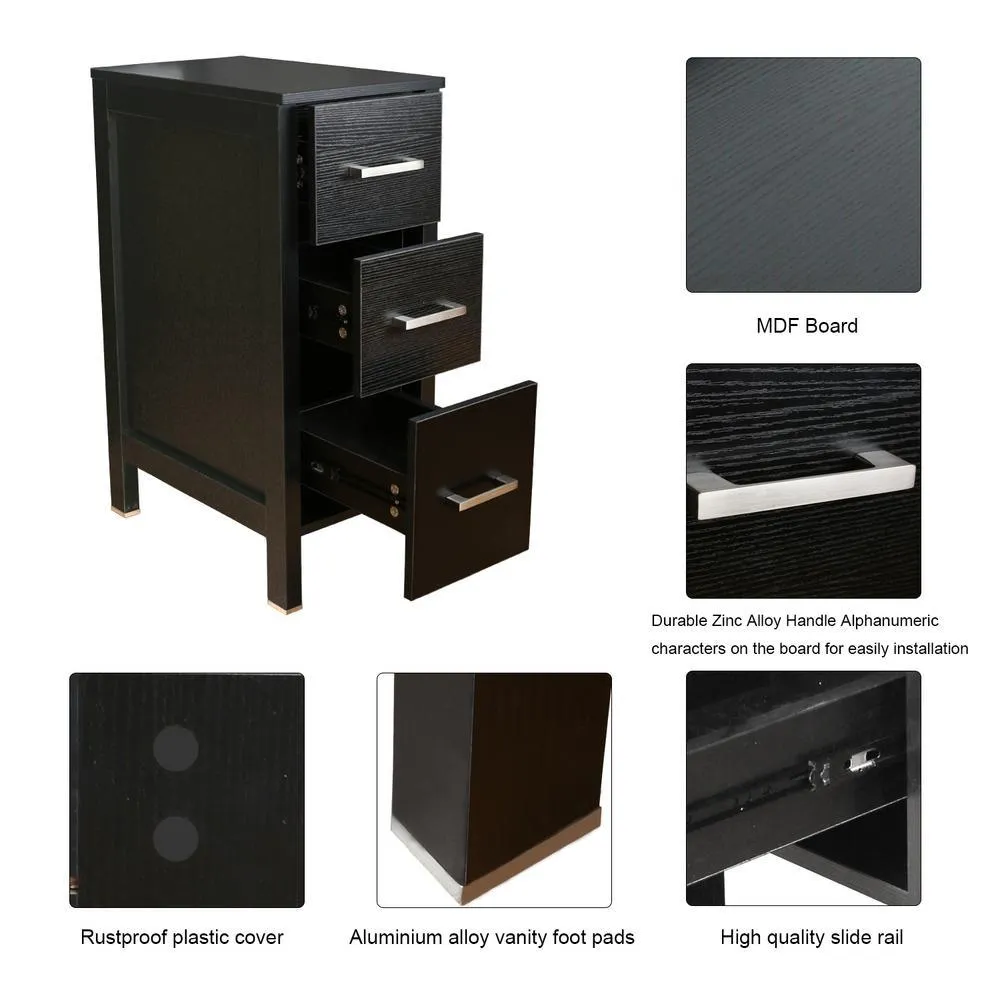 CASAINC 20 in. W x 12 in. D x 30 in. H Bathroom Vanity Cabinet Linen Cabinet with Three Drawers in Black, photo 5 of 9