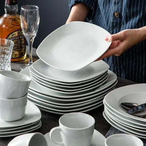 Elisa White Porcelain 30-Piece Casual Ivory White Porcelain Dinnerware Set