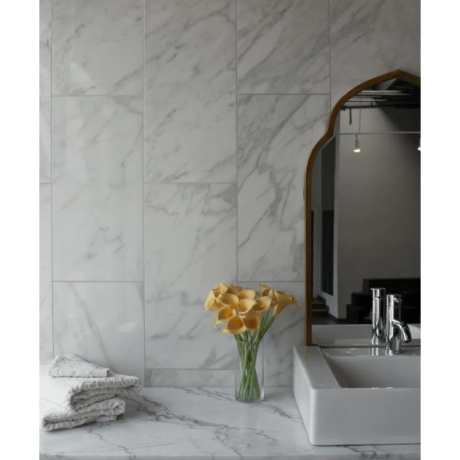 TRUE PORCELAIN CO. Arabescato Gold Polished 12-in x 24-in Polished Porcelain Marble Look Floor and Wall Tile, photo 3 of 12