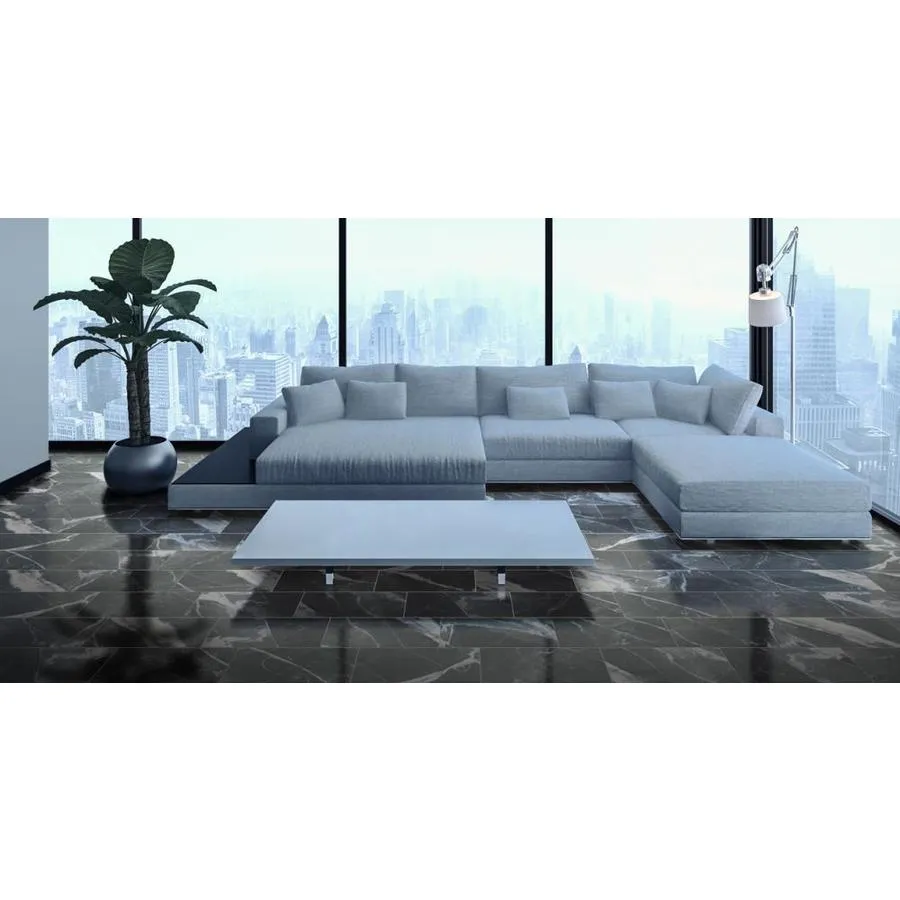 TRUE PORCELAIN CO. Calacatta Black Polished 12-in x 24-in Polished Porcelain Marble Look Floor and Wall Tile, photo 4 of 6