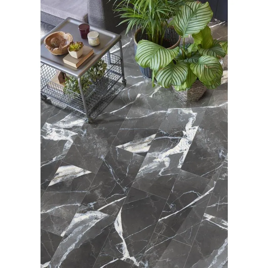 TRUE PORCELAIN CO. Calacatta Black Polished 12-in x 24-in Polished Porcelain Marble Look Floor and Wall Tile, photo 5 of 6