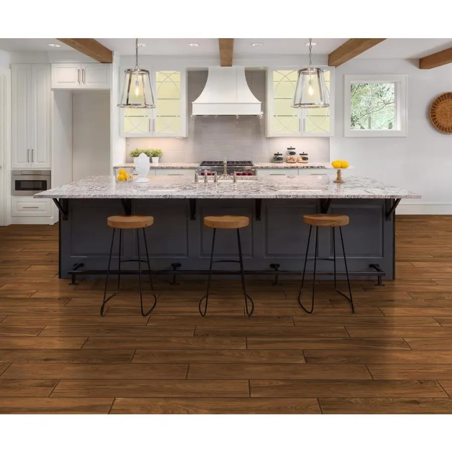 TRUE PORCELAIN CO. Pensacola Brown 6-in x 36-in Glazed Porcelain Wood Look Floor Tile, photo 3 of 5