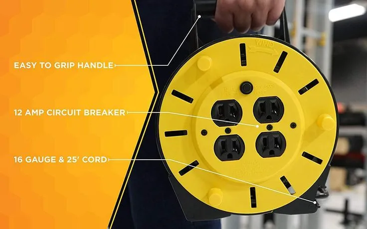 Woods 4907 16/3 25' Black/Yellow SJTW Extension Cord Reel with 4-Outlets, photo 6 of 6