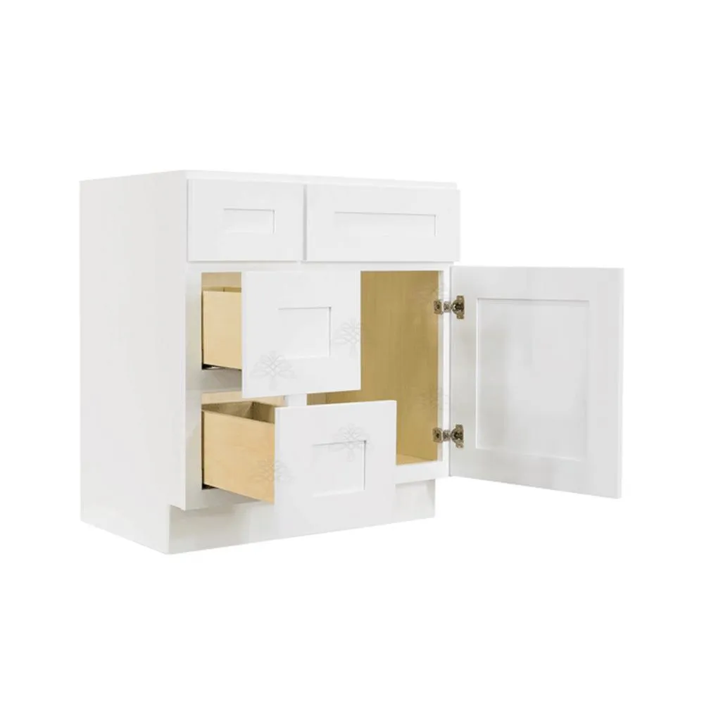 LIFEART CABINETRY Lancaster Shaker Assembled 30 in. W x 21 in. D x 32.5 in. H Bath Vanity Sink Base Cabinet with 2 Left Drawers in White, photo 3 of 7